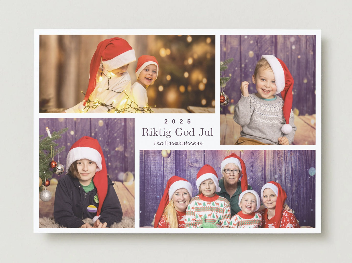 Fire bilder og julehilsen i midten