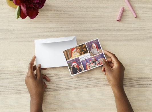 Fire bilder og julehilsen i midten